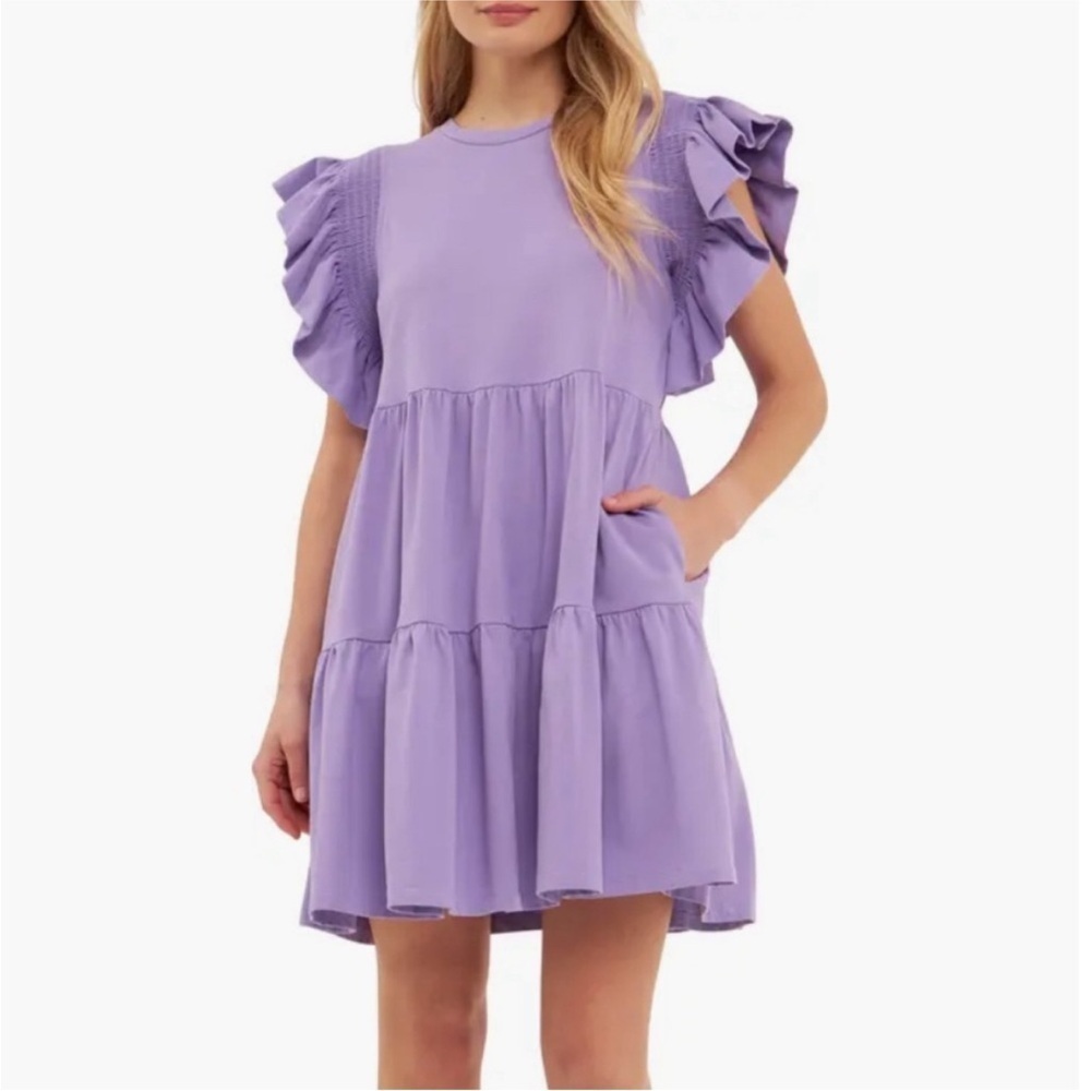 English Factory Purple Ruffled Tiered Sundress mini sz M preloved